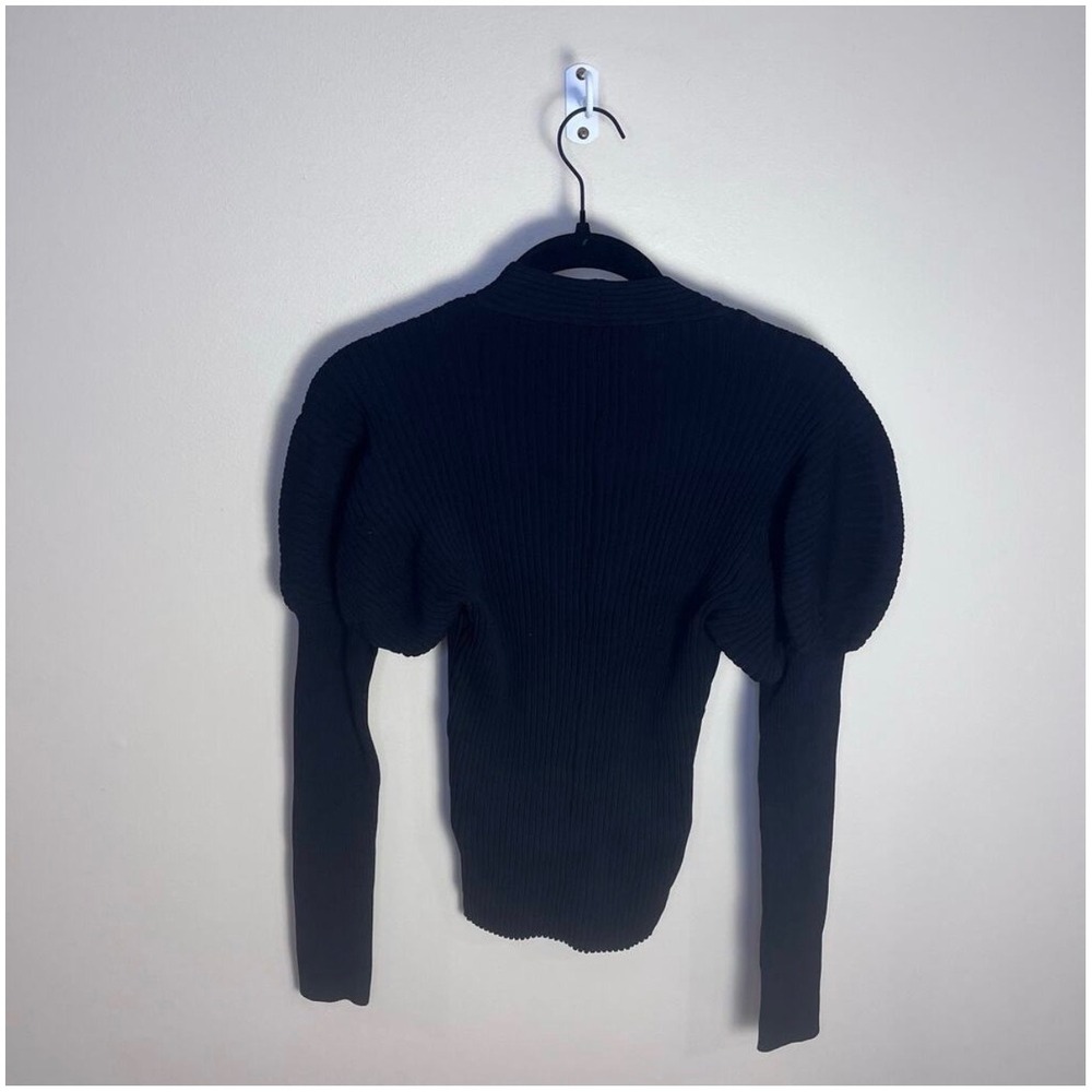 Ted Baker Sweater Women 3 Black Ivery Puff Shoulder V-Neck Ribbed Knit Top - Picture 6 of 9